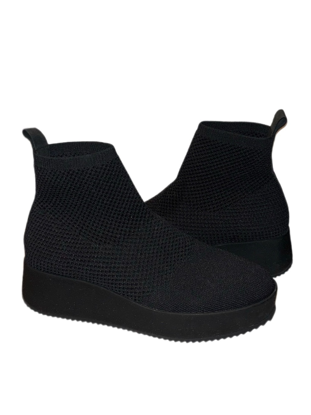 Eileen Fisher Mars Knit Wedge Sock Ankle Boot Slip On Black Womens Size 8